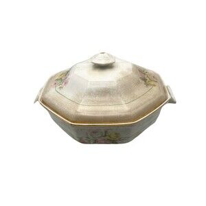 Antique Colonial Sterling China Flora Covered Dish & Lid Patented 1896 USA Used